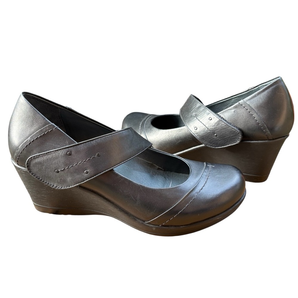 Dansko Ruby Black Leather Mary Jane's Wedge Heel 1601020200 Sz 41 US 10.5/11
